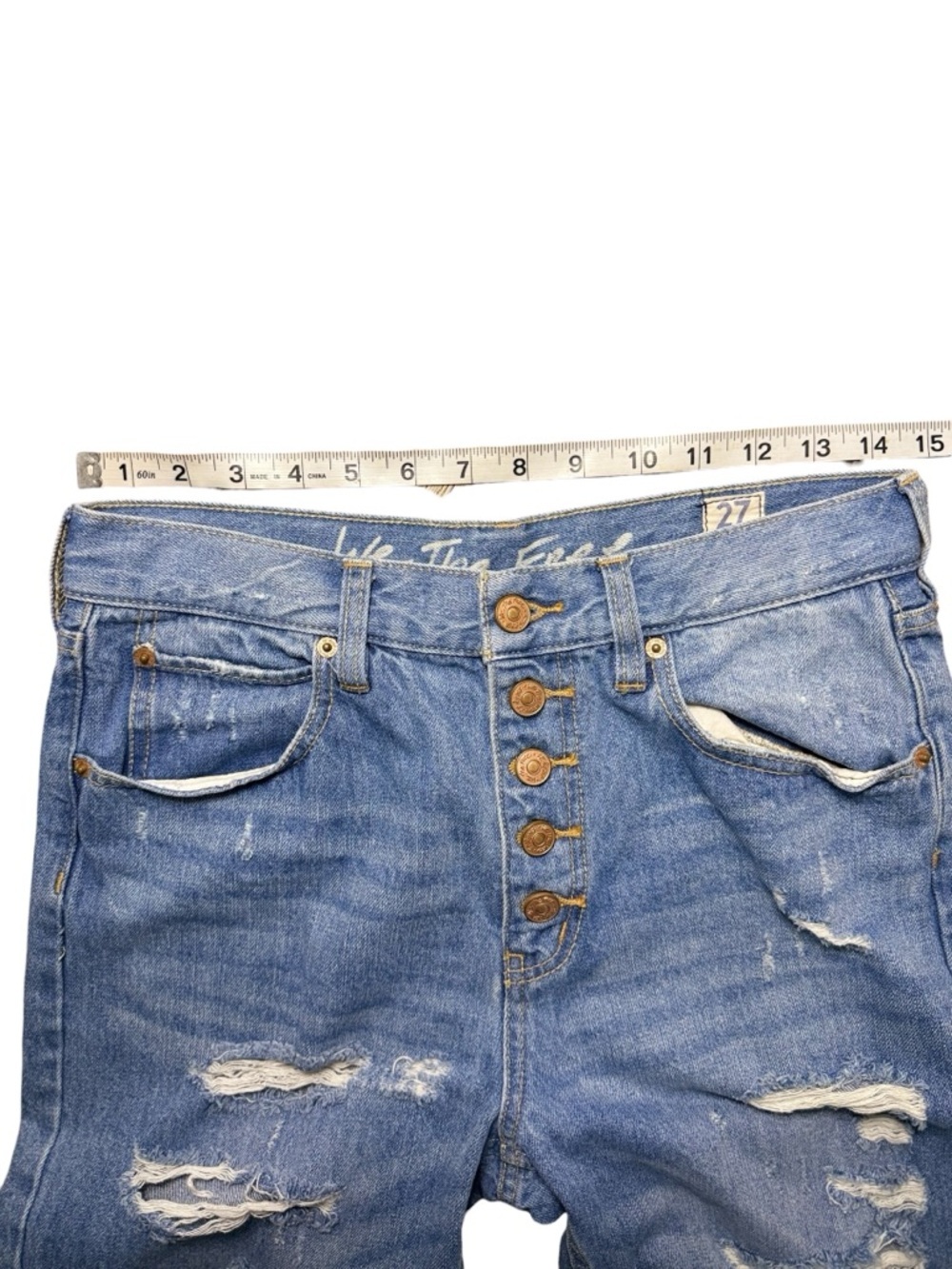 Free People We The Free Distressed Button Fly Jeans High Rise Cropped Size 27 - Picture 6 of 9